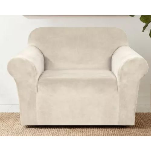 H.Versailtex 1 Piece Stretch Velvet Sofa Covers for Cushion Couch Covers with Non Slip Elastic Bottom IVORY Armchair