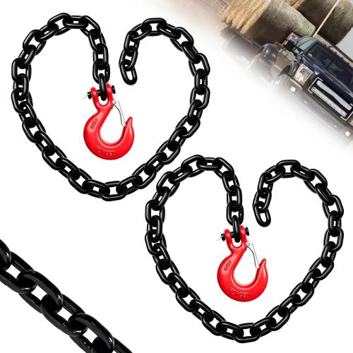 3/8 Trailer Safety Chains G80 Tow Chains with G70 Clevis Safety Hooks|7100 lbs Safety Working Load 27000 lbs Break Strength Heavy Duty 36 Transport Chains Tow Binding Chains (2 Pack Black)