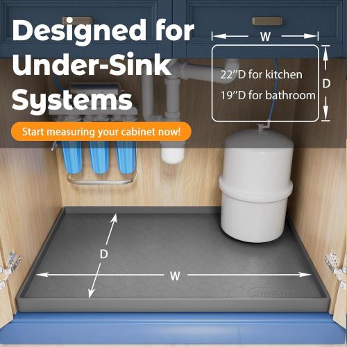 Jin&Bao Under Sink Mat 34 x 22 Waterproof Silicone Cabinet Kitchen Liner