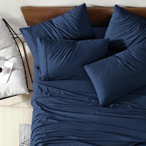 Swift Home Queen Ultra-Soft Brushed Microfiber 6-Piece Bed Sheet Sets, Extremely Durable - Easy Fit - Wrinkle Resistant - (Includes 2 Bonus Pillowcases), Queen, Navy