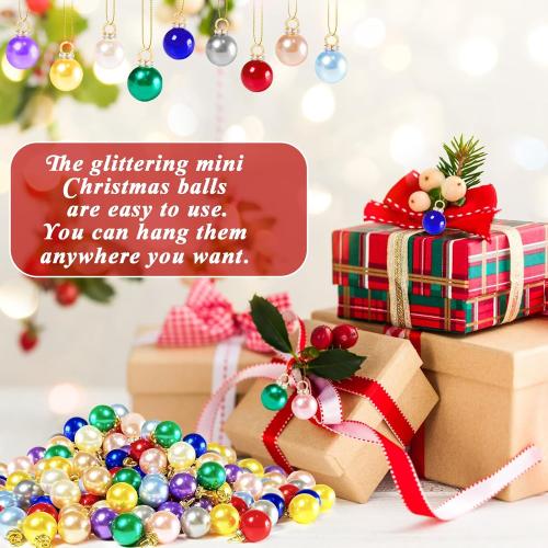 120 PCS Mini Christmas Balls Ornaments,0.6/16mm Miniature Glitter Balls,Hanging Ornament Pendants for Xmas Tree,DIY Craft,Outdoor Indoor Decor(10 Colors)