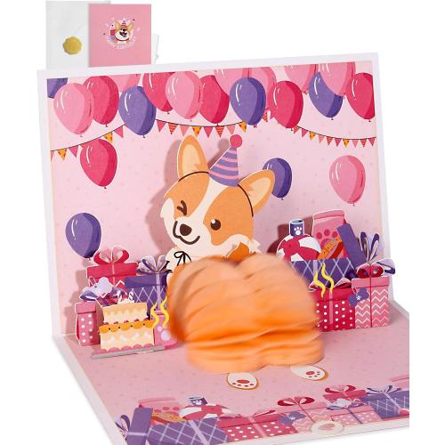 Funny Corgi Shaking Buttt Pop Up Birthday Card - 3D Welsh Corgi Themed Funny Birthday Card with Envelope, Surprise Gifts for Kids Girl Boy Daughter Son Grandson Dog Lover Women