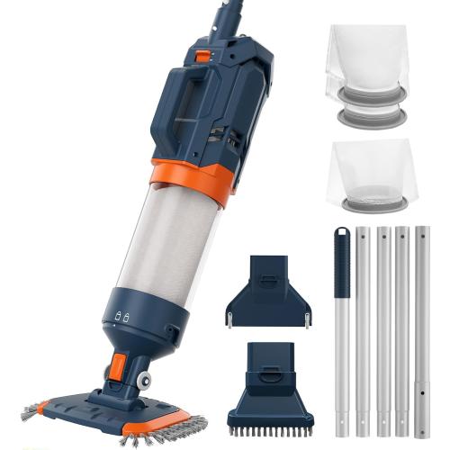 Cordless Heave Duty Pool Vacuum-True Powerful Suction 16.8 GPM, 60M Run-time, 25µm Ultra Fine Mesh Filter, Handheld Rechargeable Hot Tub Cleaner with Poles for Above Ground&Inground Pool
