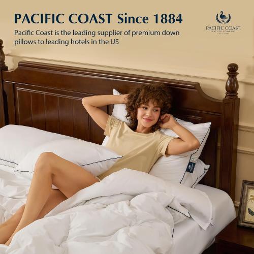 Pacific Coast Goose Feather and Down Bed Pillows Standard Size Set of 2, Hotel Pillow for Sleeping, Downproof, Medium-Firm, Fluffy, 100% Cotton Shell