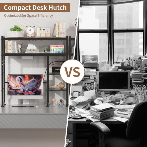 Aetheris Desktop Organizer Shelf, 30 Wooden Office Storage Rack with Outlets, Display Shelf Rack with Light Strip, 5 Tier Desktop Display Rac, Desk Shelf, Desk Hutch for Computer Monitor (Black)