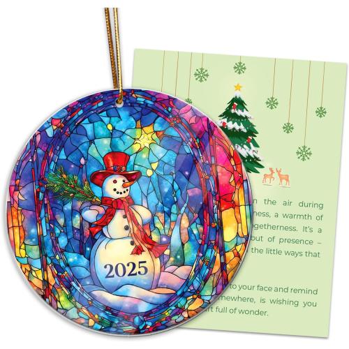 Christmas Ornaments Snowman 2025, Christmas Tree Decor, White Elephant Gifts for Women, Christmas Tree Forest Ornaments Round, Christmas Ornaments 2025