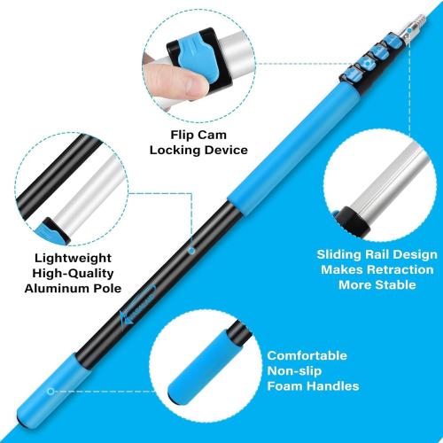 18FT Reach Light Bulb Changer for High Ceilings,12FT Telescopic Extension Pole for Ceilings and Recessed Lights,High Reach Light Bulb Changer with Baskets and Suction Cup,Light Bulb Removal Tool
