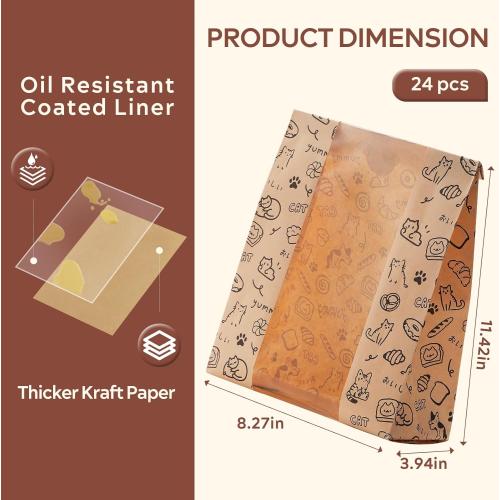 24PCS Paper Bread Bags for Homemade Bread and Sourdough, Clear Window Bakery Bags for Storage and Gifting, 50% Thicker Kraft Material, Includes Sealing Stickers
