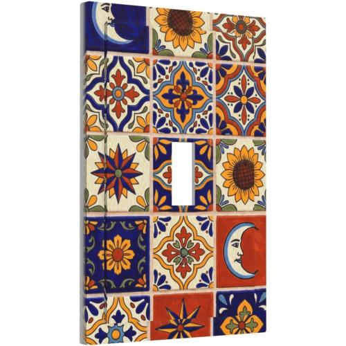 Decorative Light Switch Cover Plate Colorful Mexican Talavera Tile 1 Gang Single Toggle Wall Plates for Electrical Outlets Outlet Covers Switch Plate Covers Faceplate for Kitchen Home Decor