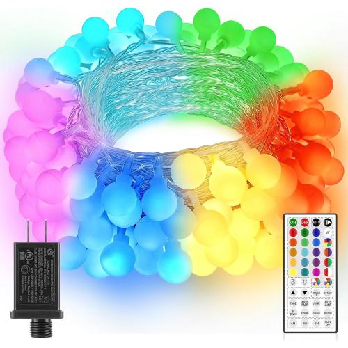 OMIKA 33FT Connectable Globe String Lights Indoor, 24 Color Changing Fairy Lights Plug in with Remote, 60 LEDs 128 Modes Christmas Lights Outdoor Waterproof for Tent Camping Bedroom Party Xmas Decor