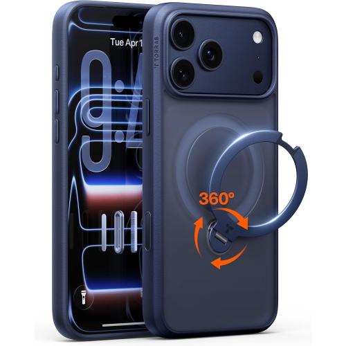 TORRAS Ostand Q3 Spin for iPhone 17 Pro Case with 360 Magnetic Stand, Fit for MagSafe, Camera Control, Built-in Kickstand, 4X Military-Grade Shockproof Slim Phone Case for iPhone 17 Pro, Deep Blue