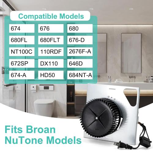 S97015157 Bathroom Fan Motor Assembly for Broan NuTone 676-D/2676F-A 680 680FL 674 HD50 674-A 684NT-A 680FLT NT100C 110RDF 672SP 646D DX110 Bathroom Exhaust Fan Replacement