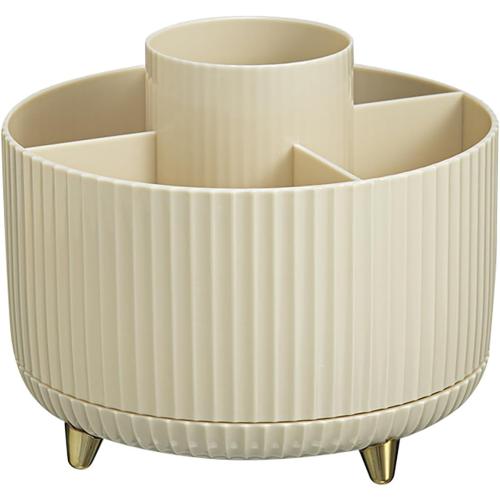 Desk Organizer, Plastic Pen Holder with 5, Dual-Purpose Pencil Cup for Office, School, Home, Cream