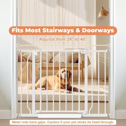Baby Gate No Drilling, 29-40 Dog Gate Indoor for Stairs & Doorways | Auto Close, Pressure Mounted Adjustable Pet Gate Indoor, Easy Walk Through Child Gate for Baby & Pet Stroller Friendly, White