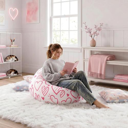 Novabright Stuffed Heart Storage Bean Bag Chair Cover for Teens (No Filler) 2.3 Feet Plush Soft Bean Bag Cute Sofa Organizer with Double Stitched Zipper Washable Kids Room Decoration