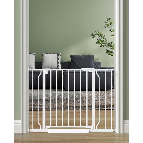 Baby Gate No Drilling, 29-40 Dog Gate Indoor for Stairs & Doorways | Auto Close, Pressure Mounted Adjustable Pet Gate Indoor, Easy Walk Through Child Gate for Baby & Pet Stroller Friendly, White