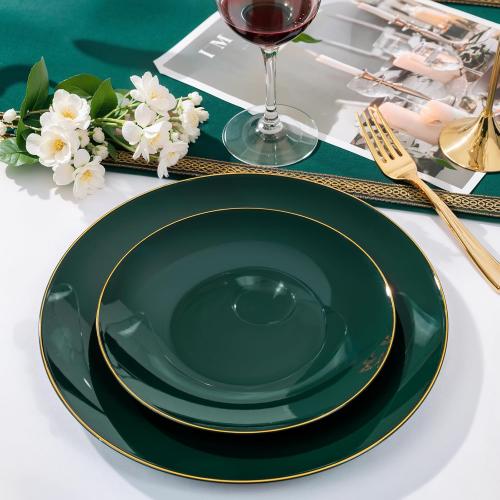 Green and Gold Plastic Plates 10.25″ Disposable Dinner Plate