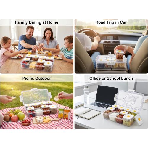Snackle Serving Tray with Lid – Leak-Proof Upgraded Snack Platter for Dips, Sauces, Fruits & Veggies – Airtight Covered Food Tray for BBQ, Picnics, Road Trips & Outdoor Entertaining