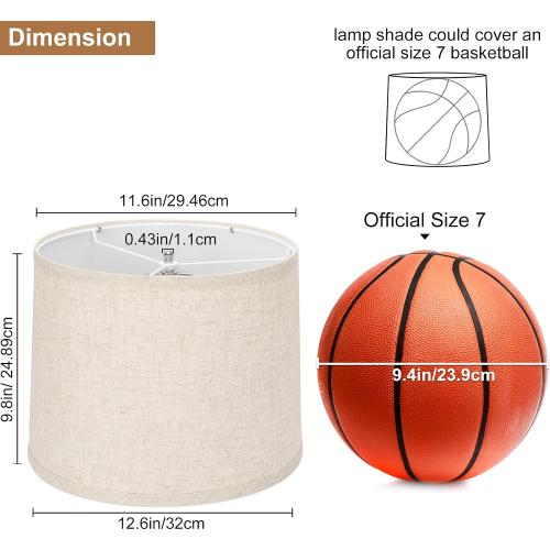 Lampshades Set of 2, Drum Lampshades 11.6 Top x 12.6 Bottom x 9.8 High, Seaside village Medium Lampshades (Spider Fitter), Beige Lampshades Natural Linen Hand Crafted, Easy Assembly Required
