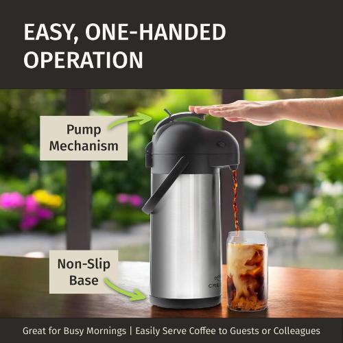 Cresimo Coffee Carafe with Pump - 102oz / 3L Airpot 12 Hours Large Hot Water Carafe, Cocoa Dispenser for Parties - Tea Flask, Insulated Stainless Steel Airpots for Hot Beverage Dispenser -Coffee Pump ‼️new ‼️