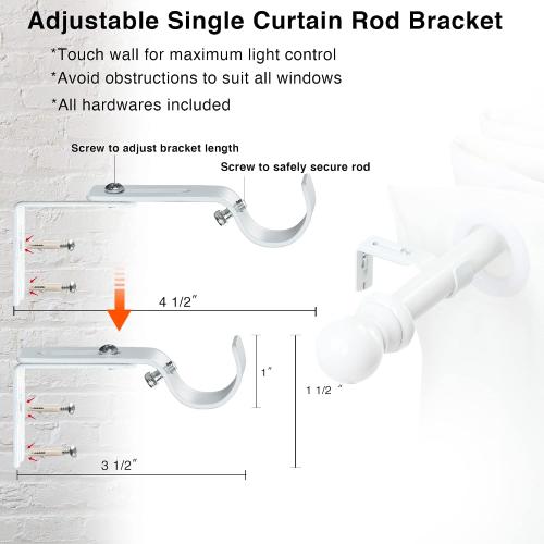 1 Inch White Curtain Rod for Windows 26 to 42 Inch with Window Treatment Hardware - Decorative Bedroom Kitchen Drapery Window Curtain Rod and Bracket Set for Drapes and Curtains