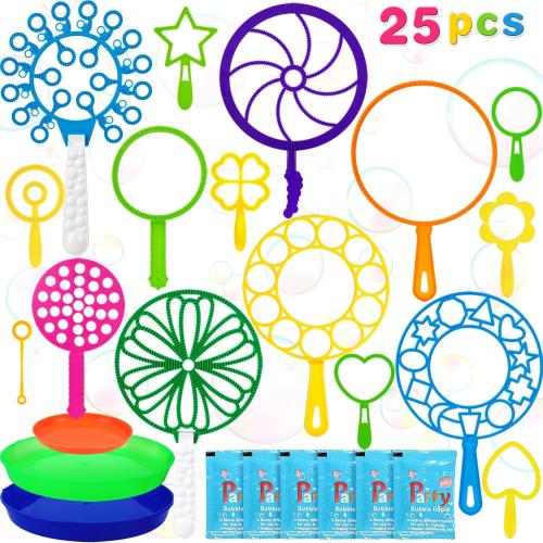 Roberly 25 PCS Big Bubble Wands Set with Tray, Bubble Making Maker for Kids