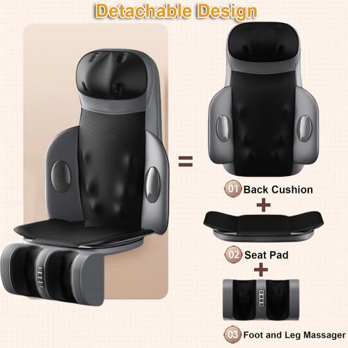 Lvrunben Shiatsu Back Massager with Heat, 3D Kneading Massage Chair Pad, Electric Massage Seat Cushion for Body, Neck,Shoulder, with Movable Multi-Function Leg and Foot Massager, for 62-69 inches
