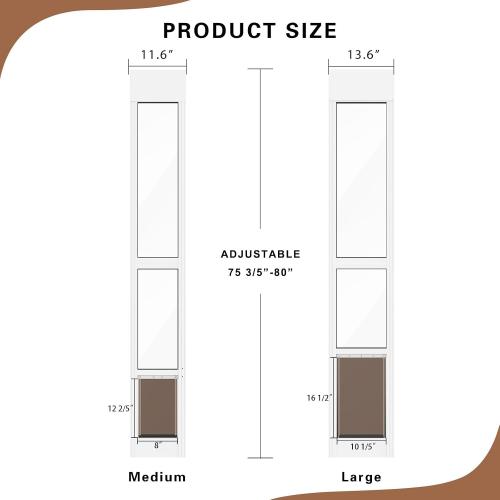 Doggy Door for Sliding Glass Doors, Adjustable Height 75 3/5 to 80, Aluminum Frame Sliding Door Dog Door Insert, Suitable for Medium Dogs Up to 30 lbs(Medium,White)