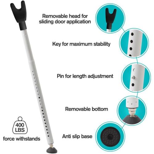 Telescoping Security Door Bar, 20-52 Inch Adjustable Length, 400 LBS Force, Anti-Slip Base
