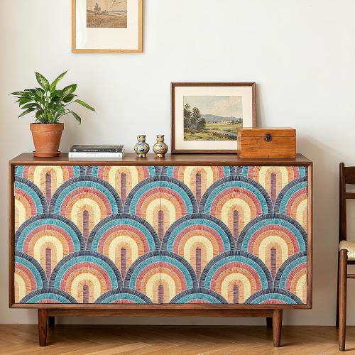 Livelynine 17.5x276 Retro Mid Century Modern Peel and Stick Wallpaper Vintage Rainbow Vinyl Bohemian Bathroom Wallpaper Waterproof Renter Friendly Contact Paper Roll Watercolor Brown Yellow Coral