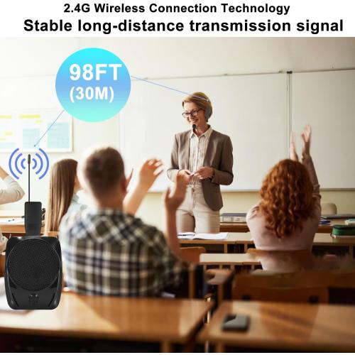 Wireless Microphone System for 4 People,2.4G Wireless Headset Mics and Handheld Mics 2 in 1,Ideal for Speakers,Voice Amplifier,PA System,Teacher,Tour Guides,Fitness Instructor