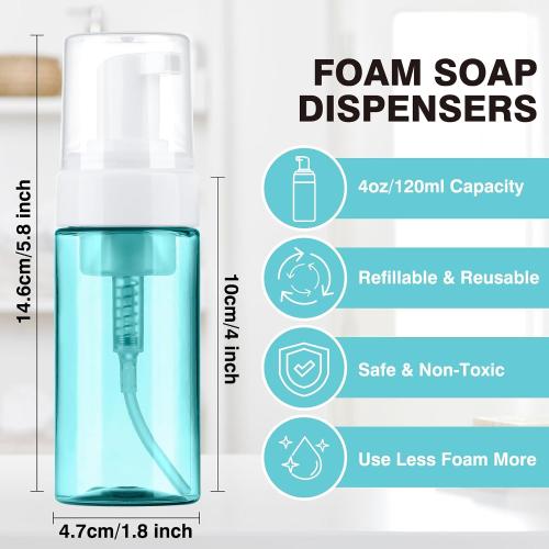 Boenoea Plastic Foam Pump Bottle, 4oz/120ml Foam Bottles Dispenser BPA Free Empty Refillable Container for Hand Soap, Shampoo - Pack of 2 (Blue,Green)