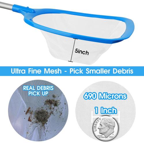TidyMister Pool Skimmer Hot Tub Skimmer Spa Net with 12'' Aluminum Pole Ultra Fine Mesh Pool Net Accessories Leaf Skimmer for Small Pools Fine Debris