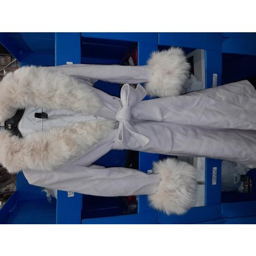 Youlander Fur FE-05 Long Coat With Real Fox Fur Big Collar And Big Cuffs And Belt For Women Soft Jacket Wool Coats size small