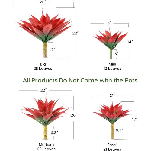 Velener Fake Agave Artificial Plant, Red Fake Plant for Room Decor, Unpotted Faux Agave Stems Plant for Fall Outdoor/Indoor Decor, 14 inches, Set of 2