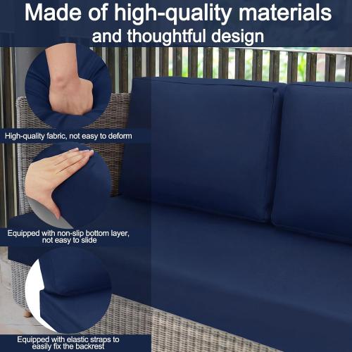Wenqik 3 Pcs Waterproof Outdoor Seat Cushion Covers Slipcover, Navy Blue