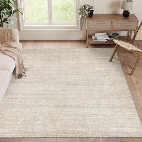 Washable Rugs 5x7, Non Slip Large Area Rugs for Living Room, Beige | Soft Low Pile, Thin & Lighweight Carpet, Folable Stain Resistant Modern Indoor Floor Mat for Bedroom, Dining Room, Home Decor