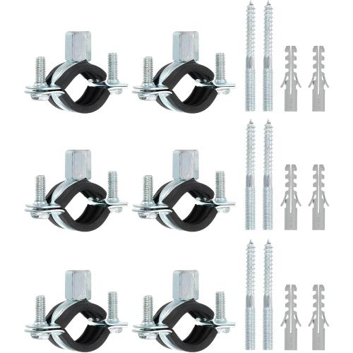uxcell 6 Pcs Adjustable Pipe Bracket Clamp, 3/4(19mm) Wall Ceiling Mount Split Ring Pipe Hanger Galvanized Iron Pipe Strap Support with Screw & Expansion Tube for Pipe Tube