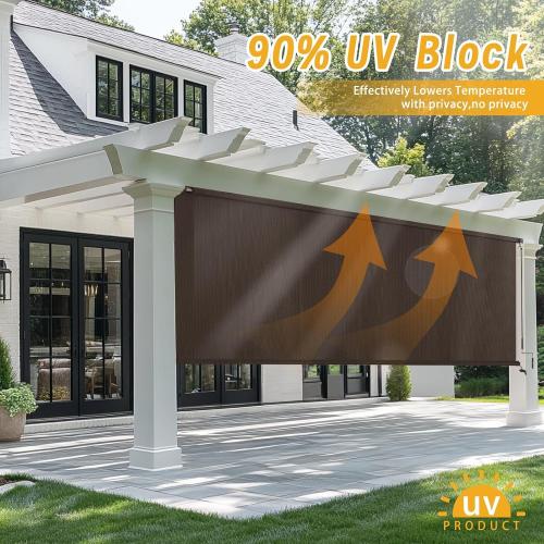 Outdoor Roller Shades，Cordless Patio Roller Up Blinds with Shade Cloth for Porch Gazebo Pergola Balcony Backyard，Mocha，36 Wx72 H