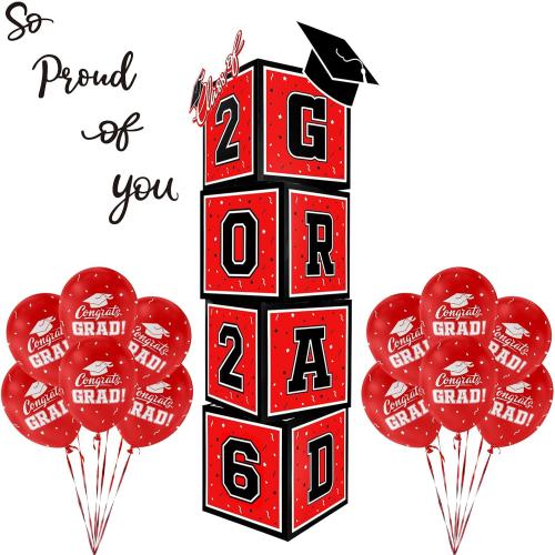 2026 Graduation Decorations Set - So Proud of You - Class of 2026 Balloon Boxes for Memorable Grad Party Supplies, Indoor/Outdoor Congrats Grad Home Door Décor Essentials（red and black）