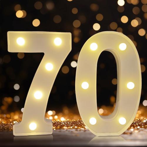Led Light Up Numbers, 70th Birthday Decorations, Marquee Numbers Lights, Battery Powered Light Up Sign for 70 Decor Party (White)