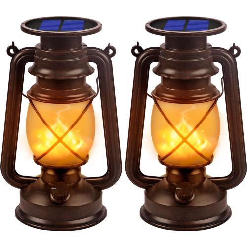 Marlrin Solar Lanterns Outdoor Waterproof 2 Pack LED Flickering Light