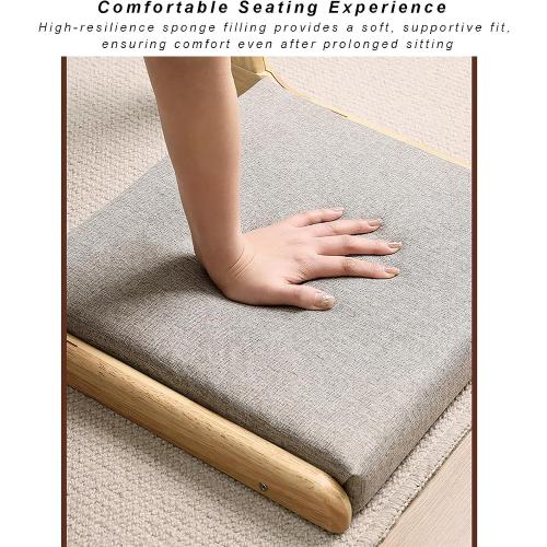 Foldable Japanese Tatami Chair, Solid Wood Legless Floor Chair with Breathable Linen Seat & Back Support, Meditation for Bedroom, Balcony, Bay Window, Walnut gray