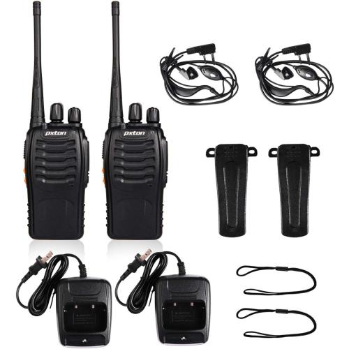 pxton Walkie Talkies Rechargeable Long Range Two-Way Radios with Earpieces,2-Way Radios UHF Handheld Transceiver Walky Talky with Flashlight Li-ion Battery and Charger（2 Pack）