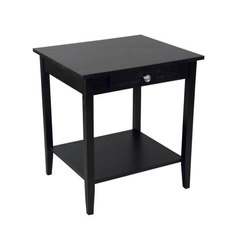 18 in. Black 22 in. Square Acacia Wood End Table with Drawer and Shelf