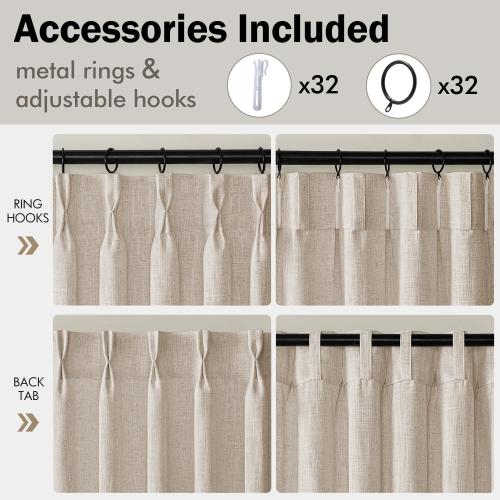 MIULEE 4 Panels Set Pinch Pleated Linen Curtains 96 Inches Long Cream White