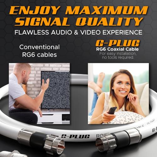 G-PLUG 50FT RG6 Coaxial Cable Extender - Coax Cable Cord, Triple Shielded