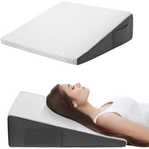 Bed Wedge Pillow for Sleeping After Surgery, Back Support, Leg Elevation, Gerd Acid Reflux, Neck Pain, Snoring, Cooling Memory Foam Triangle Incline Wedge, Removable Washable Cover