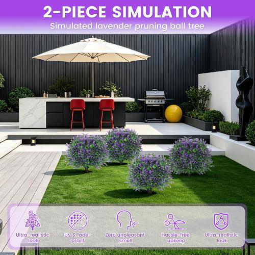 2-Pack Artificial Lavender Topiary Balls, Ground Spikes, UV Resistant