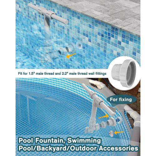 2026 Dual Spray Pool Fountain, 2-in-1 Retractable Height 360° Adjustable Waterfall Sprinkler Fountain, High-Pressure Pool Spray Fountain for Swimming Pool Spa Cooling, Grey